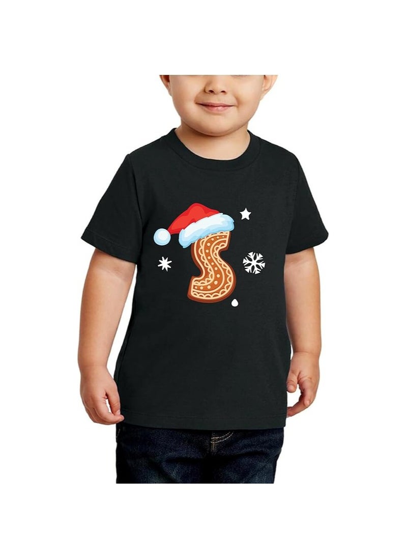PRINTSHOP4ME - Christmas Initial Letter Printed Kids T-Shirts For Boys-Fun And Festive Holiday Gift For Your Little Guy-Gifts For Friends And Family Printed Round Neck T-Shirts For Kids - Image 1