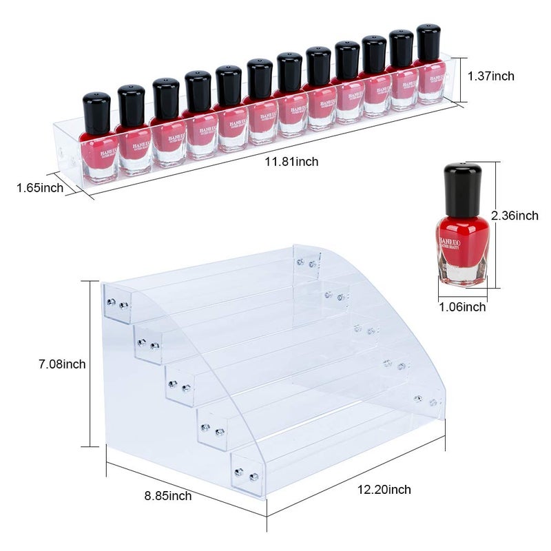 KINGROW Nail Polish Organizer Holder Rack 5 Layers Acrylic Display Rack Eyeglasses Shelf Essential Oils Ink Storage Holds Up to 80 (Fit 1-2oz Bottles) - Image 2