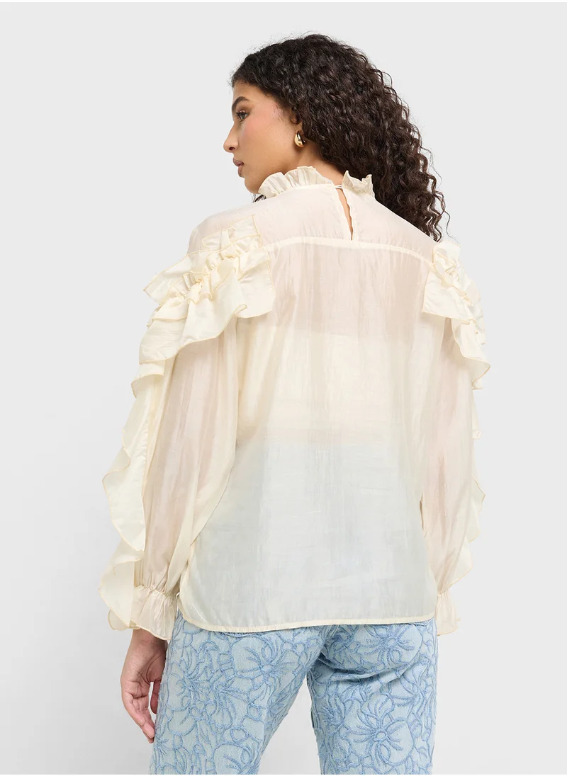Ginger Shirred Ruffle Detail Blouse