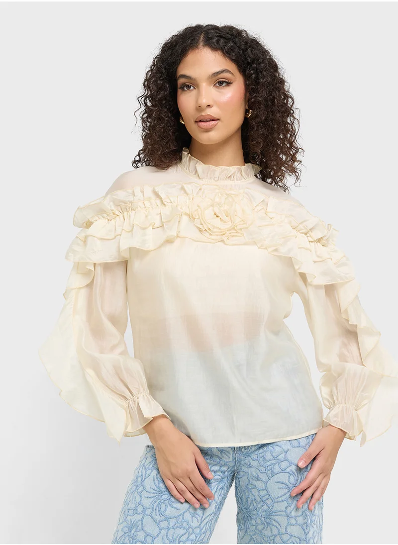 Ginger Shirred Ruffle Detail Blouse