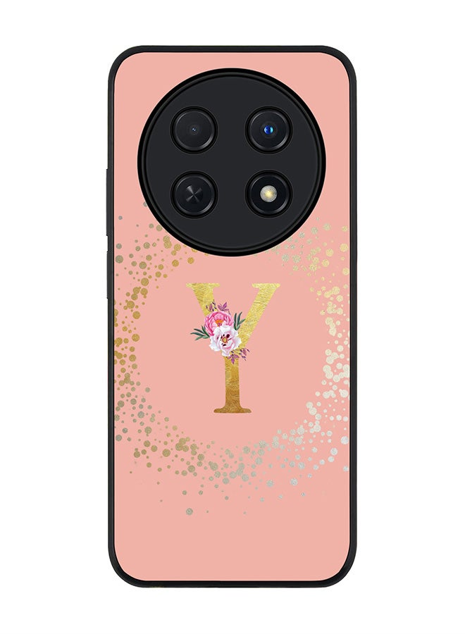 Stylizedd Rugged Black edge case for Huawei nova 12i 4G, Slim fit Soft Cover - Custom Monogram Initial Letter Floral Pattern Alphabet - Y (Rose Pink)  - Image 1