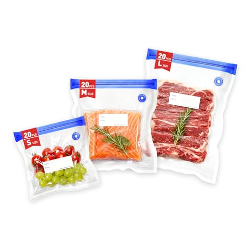 ZABINS 60 Pcs Reusable Vacuum Sealer Bags for Food 3 Size BPAFree Vacuum Storage Bags with Sealing Clips LeakProof Design for Sous Vide Cooking Freezer Microwave Heating - Image 1