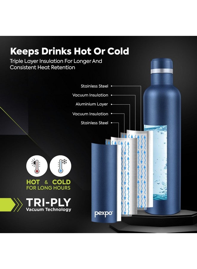 Pexpo Orio Stainless Steel Hot and Cold Vacuum Insulated ISI Certified Flask,750ml, Denim Blue, | Slim Water Bottle | Double Wall Flask | BPA Free | Office | School | Home | Hiking | Gym - Image 3