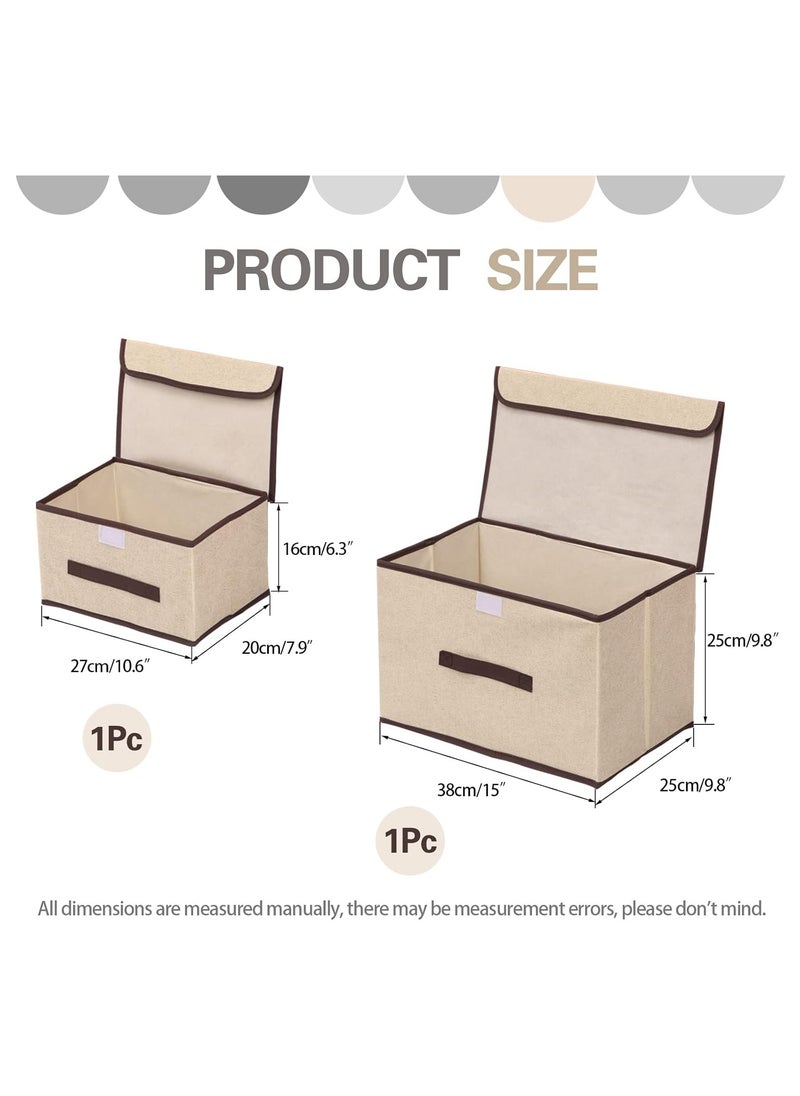 Kimaya 2pcs Beige Linen Foldable Storage Bins with Lids Kit, Large Collapsible Fabric Strorage Box, Stackable Storage Containers Closet Organizers for Home Office Storage  - Image 3