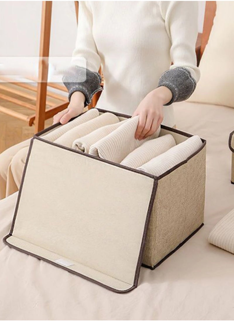 Kimaya 2pcs Beige Linen Foldable Storage Bins with Lids Kit, Large Collapsible Fabric Strorage Box, Stackable Storage Containers Closet Organizers for Home Office Storage  - Image 5