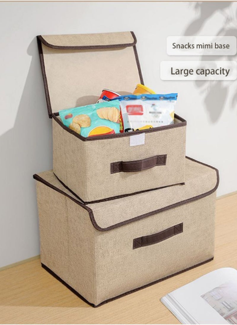 Kimaya 2pcs Beige Linen Foldable Storage Bins with Lids Kit, Large Collapsible Fabric Strorage Box, Stackable Storage Containers Closet Organizers for Home Office Storage  - Image 4