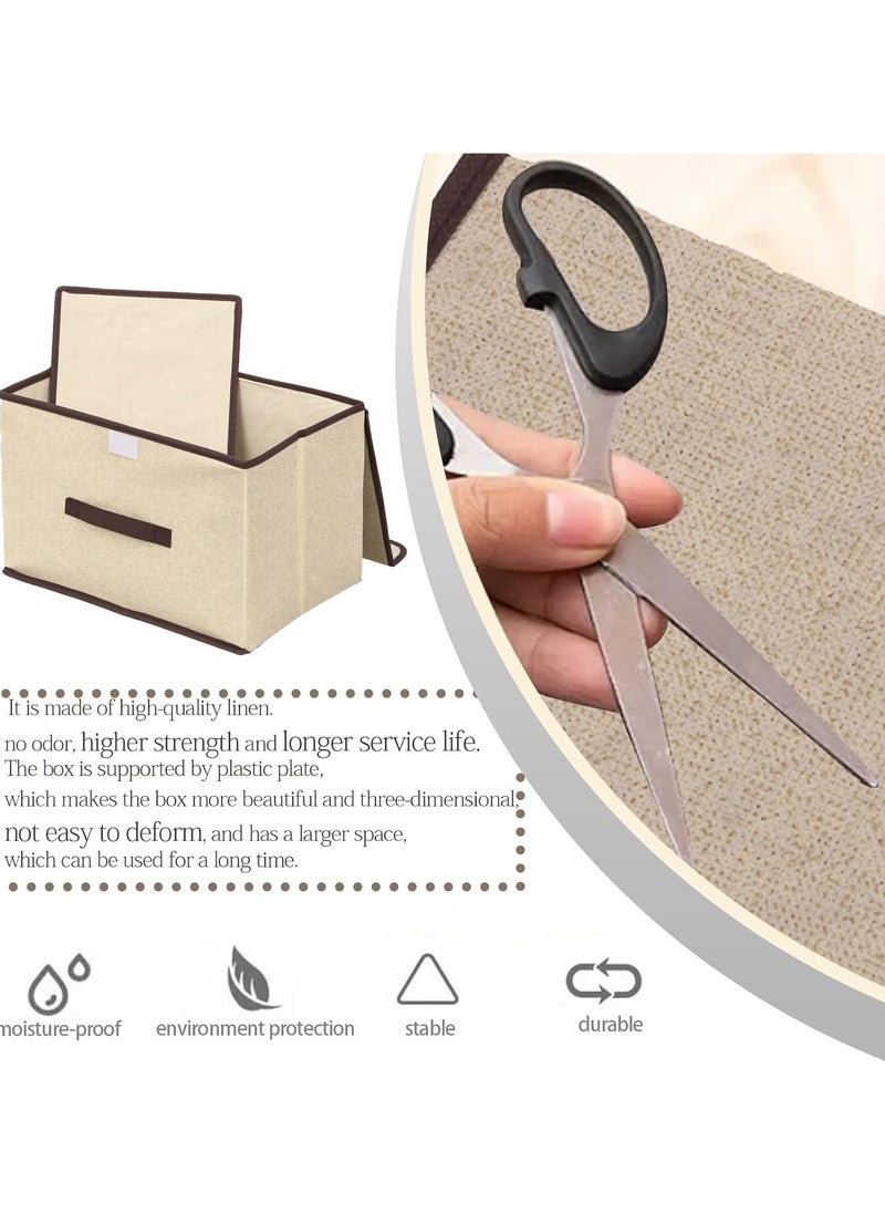 2pcs Beige Linen Foldable Storage Bins with Lids Kit, Large Collapsible Fabric Strorage Box, Stackable Storage Containers Closet Organizers for Home Office Storage