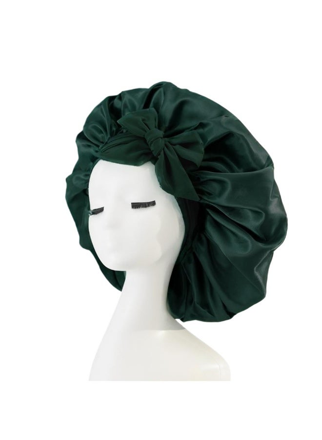 Satin Ribbon Bow Wide Brim Hat Women's Silk-Feel Beauty and Hair Care Sleep Cap
