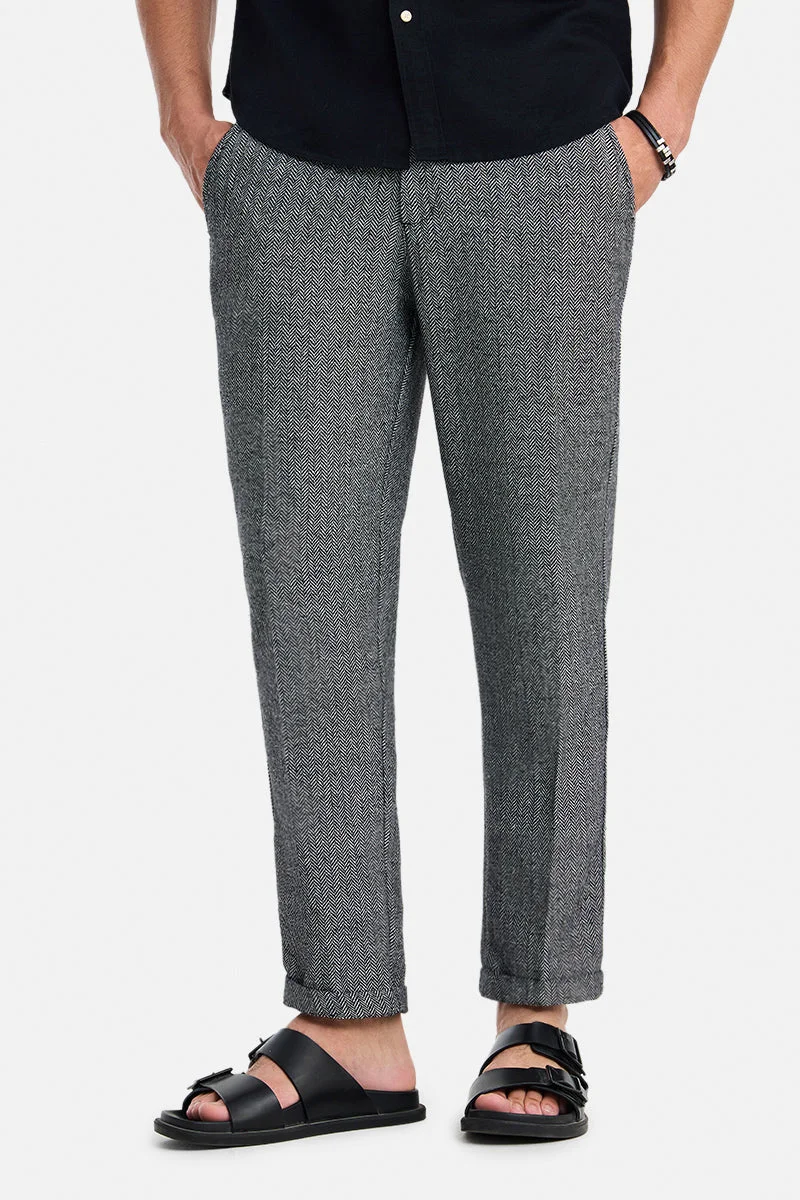 سنيتش Grey Textured Relaxed Formal Trousers