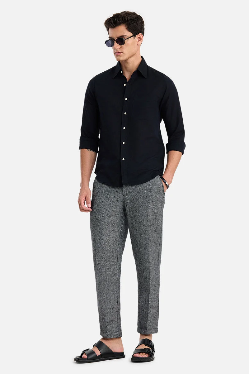 سنيتش Grey Textured Relaxed Formal Trousers