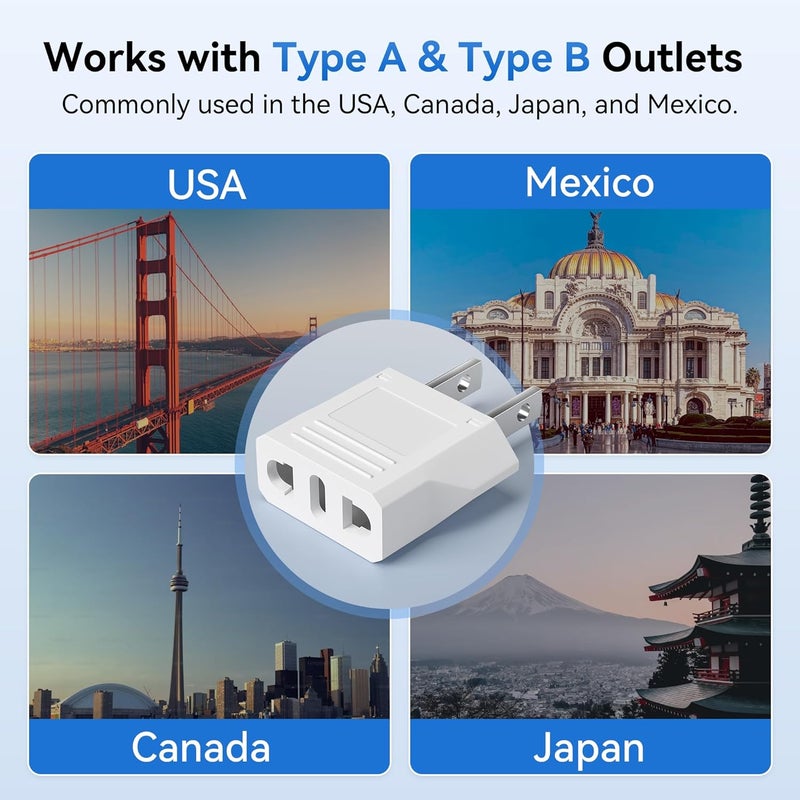 Unidapt European to American Outlet Plug Adapter, EU Europe to US USA Travel Adapter Plug Power Converter, EU/Asia/AU/Italy to U.S Canada Outlets Wall Plug Adapters Type A (6-Pack, White) - Image 5