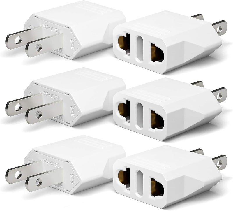 Unidapt European to American Outlet Plug Adapter, EU Europe to US USA Travel Adapter Plug Power Converter, EU/Asia/AU/Italy to U.S Canada Outlets Wall Plug Adapters Type A (6-Pack, White) - Image 1