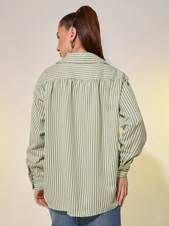 Take Two Take Two Stripes Oversized Spread Collar Shirt