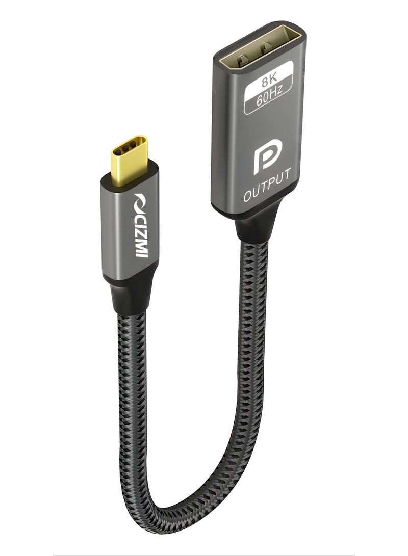 سيزمي ✦ كابل محول DisplayPort (أنثى) إلى USB-C (ذكر) بدقة 8K | يدعم 8K@60Hz و4K@240Hz | USB-C إلى DP 1.4 | سرعة 32.4Gbps | شريحة LDR6025Q | نقل صوت وصورة | مناسب لأجهزة اللابتوب والكمبيوتر والشاشات وأجهزة العرض وغيرها | تصميم مضفّر | بطول 0.2 متر - Image 2