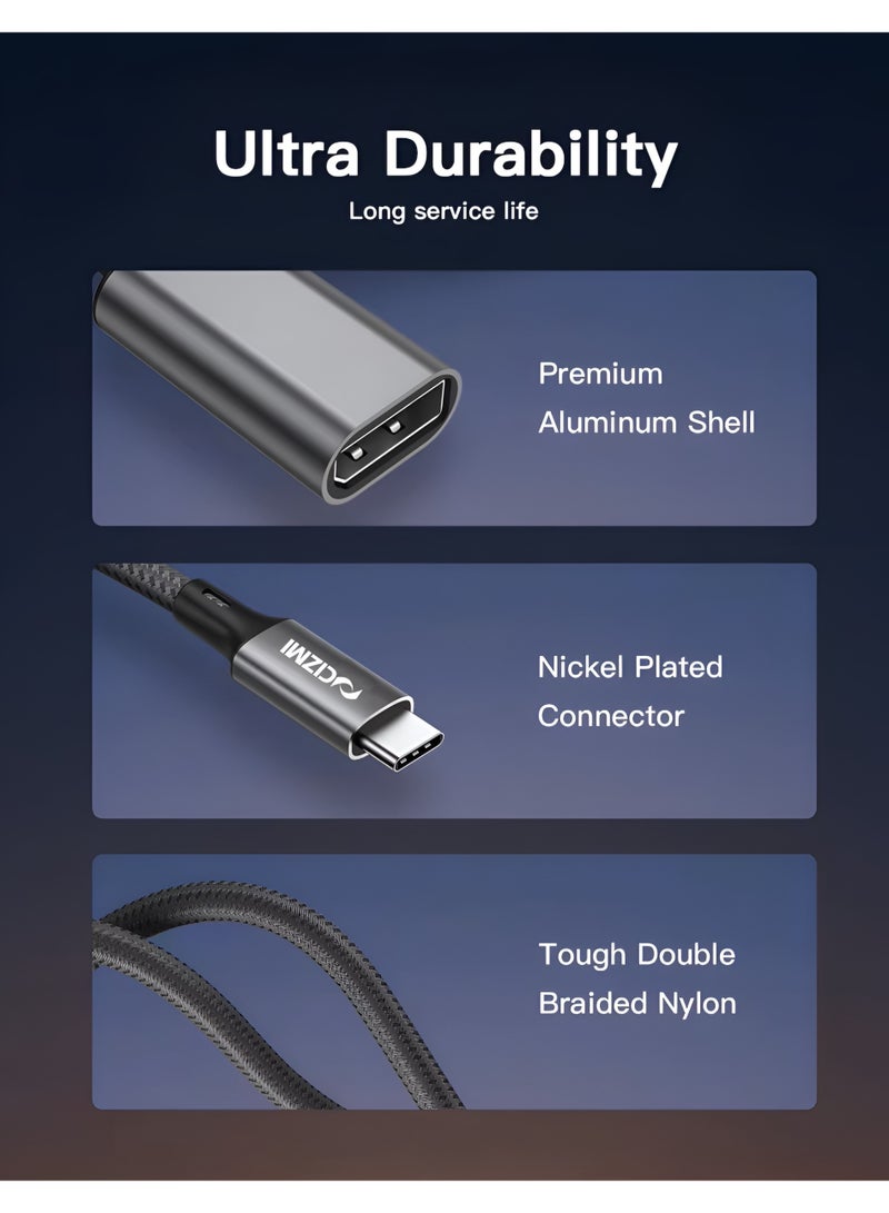 سيزمي ✦ كابل محول DisplayPort (أنثى) إلى USB-C (ذكر) بدقة 8K | يدعم 8K@60Hz و4K@240Hz | USB-C إلى DP 1.4 | سرعة 32.4Gbps | شريحة LDR6025Q | نقل صوت وصورة | مناسب لأجهزة اللابتوب والكمبيوتر والشاشات وأجهزة العرض وغيرها | تصميم مضفّر | بطول 0.2 متر - Image 3