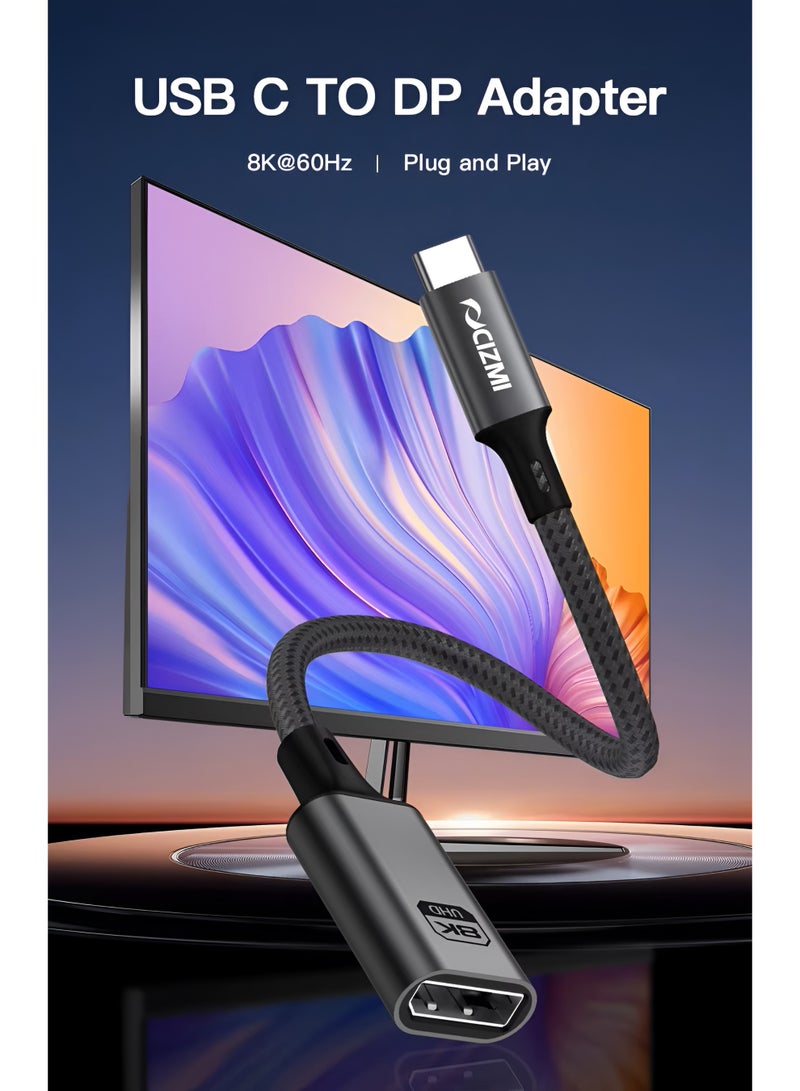 سيزمي ✦ كابل محول DisplayPort (أنثى) إلى USB-C (ذكر) بدقة 8K | يدعم 8K@60Hz و4K@240Hz | USB-C إلى DP 1.4 | سرعة 32.4Gbps | شريحة LDR6025Q | نقل صوت وصورة | مناسب لأجهزة اللابتوب والكمبيوتر والشاشات وأجهزة العرض وغيرها | تصميم مضفّر | بطول 0.2 متر - Image 5