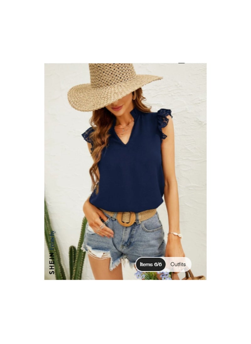 Shein SHEIN Contrast Lace Blouse With Flared Sleeves And Ruffled Neck From Frenchie  - Image 3