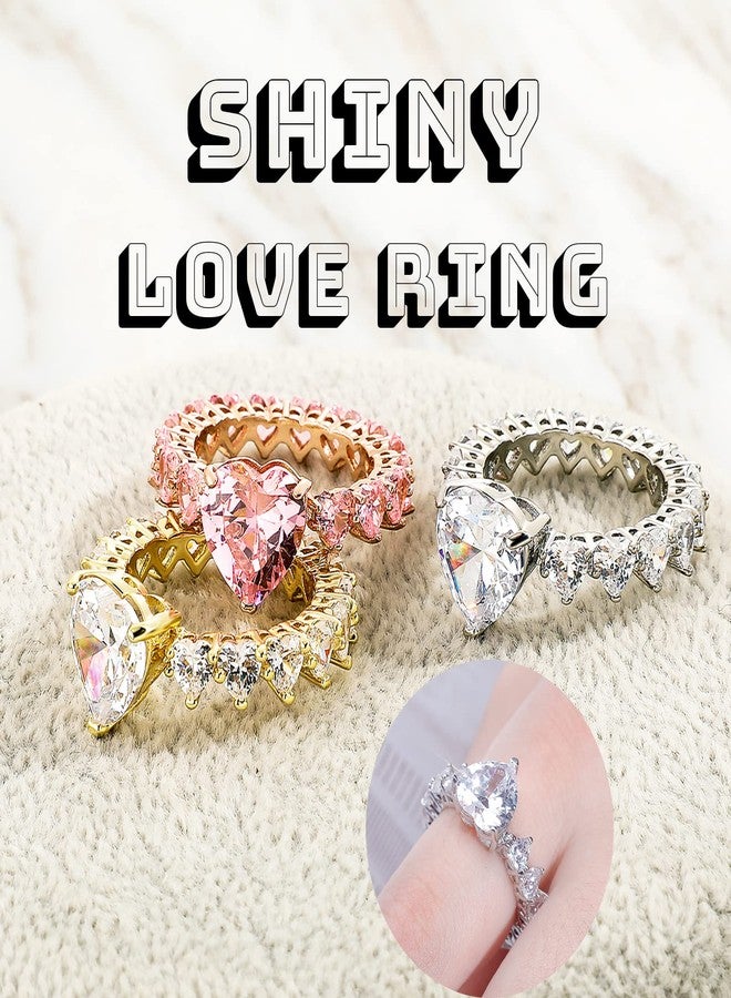 TOPGRILLZ Pink Heart Baguette Rings 14K Silver-Plated 5A+ Cubic Zirconia Iced Out Bling Promise Wedding Band Love Rings For Women Fashion(Rose Gold,7) - Image 5