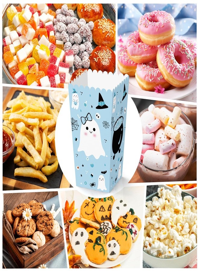 K KUMEED 24 PCS Blue Halloween Popcorn Favor Boxes,Halloween Party Supplies Cute Ghost Popcorn Bowls Popcorn Buckets Popcorn Bags,Boo Theme Candy Cookie Container for Kids - Image 4