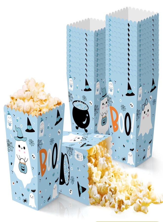 K KUMEED 24 PCS Blue Halloween Popcorn Favor Boxes,Halloween Party Supplies Cute Ghost Popcorn Bowls Popcorn Buckets Popcorn Bags,Boo Theme Candy Cookie Container for Kids - Image 1