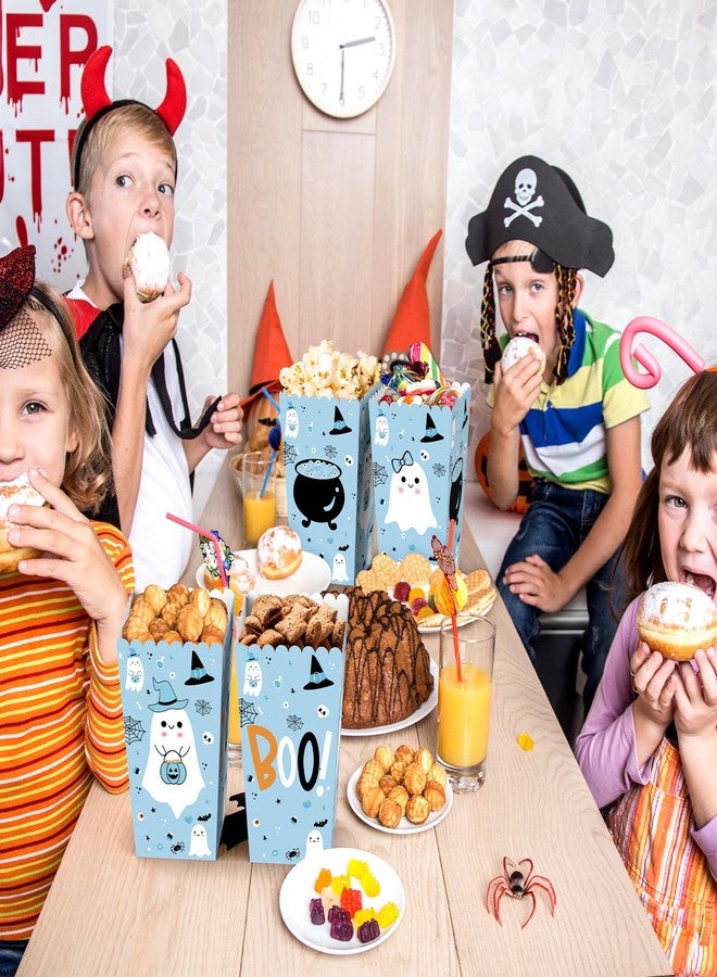 K KUMEED 24 PCS Blue Halloween Popcorn Favor Boxes,Halloween Party Supplies Cute Ghost Popcorn Bowls Popcorn Buckets Popcorn Bags,Boo Theme Candy Cookie Container for Kids - Image 5
