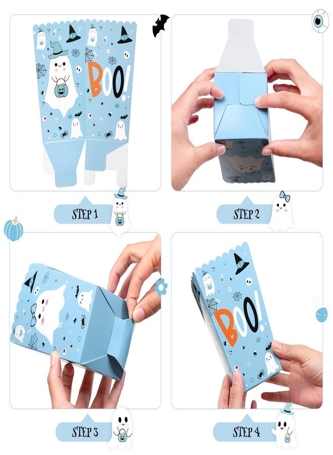 K KUMEED 24 PCS Blue Halloween Popcorn Favor Boxes,Halloween Party Supplies Cute Ghost Popcorn Bowls Popcorn Buckets Popcorn Bags,Boo Theme Candy Cookie Container for Kids - Image 2
