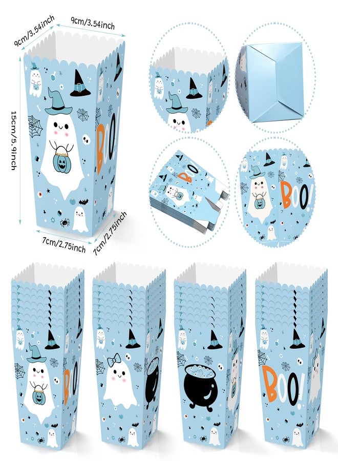 K KUMEED 24 PCS Blue Halloween Popcorn Favor Boxes,Halloween Party Supplies Cute Ghost Popcorn Bowls Popcorn Buckets Popcorn Bags,Boo Theme Candy Cookie Container for Kids - Image 3