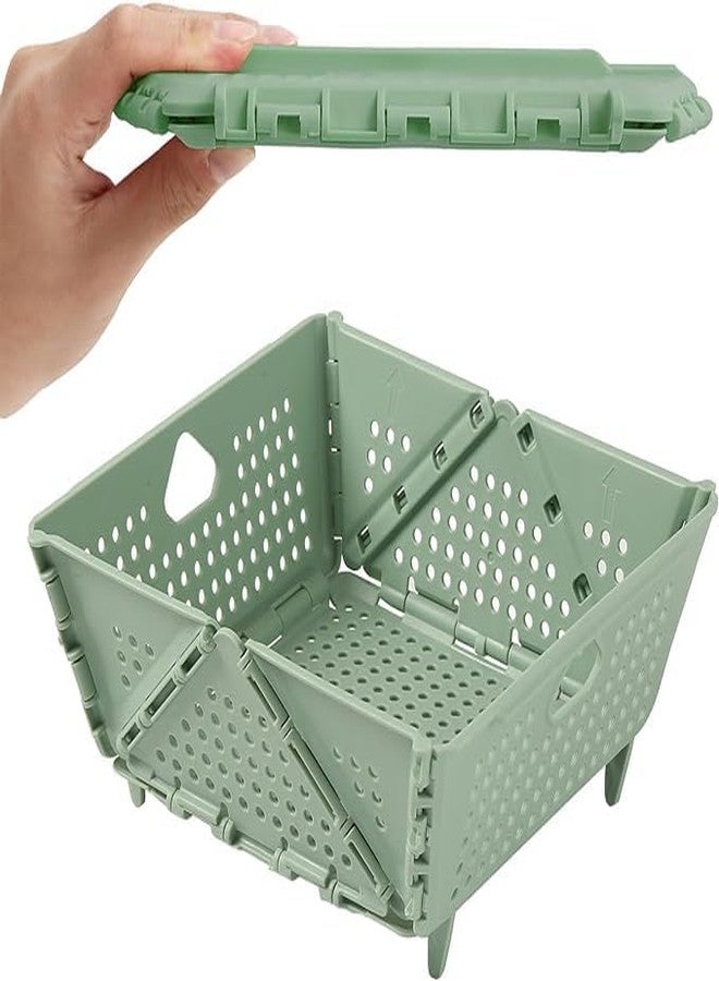JukusaCollapsible Strainers and Colanders for Kitchen, Foldable Food Strainers with Handle, Plastic Drain Basket for Pasta, Fruit, Vegetables (Green)