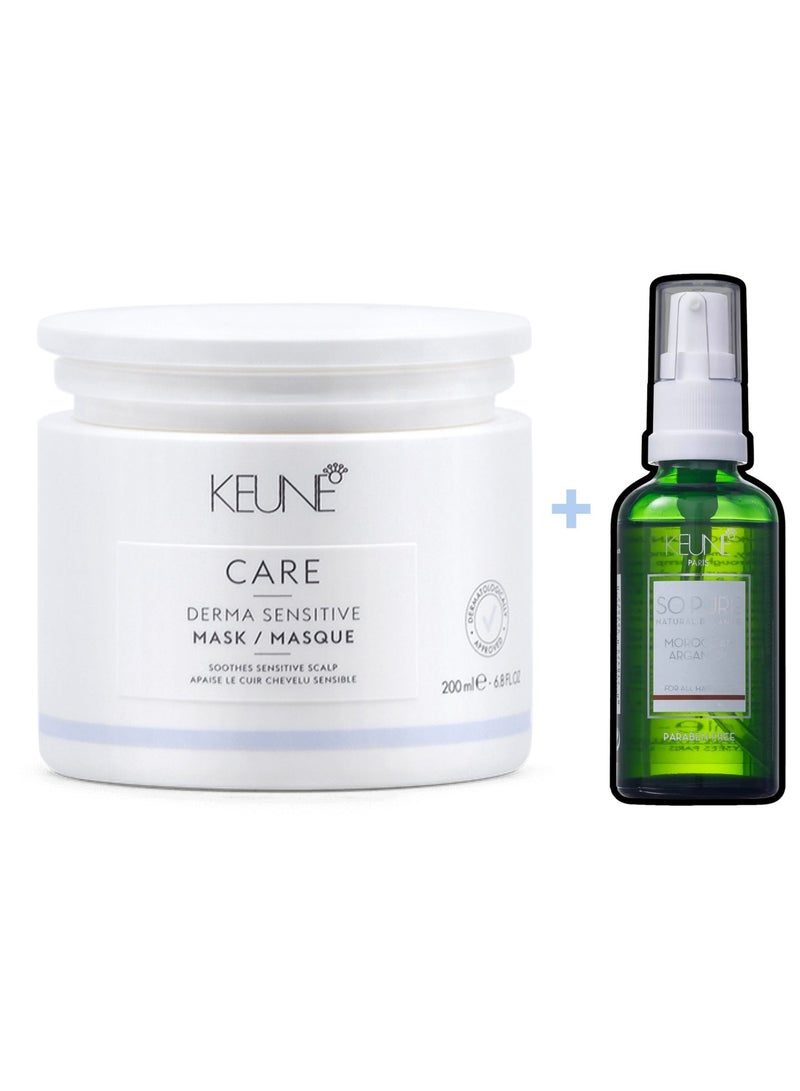 Keune Scalp Care & Nourishing Set - Sensitive Scalp Mask + Moroccan Argan Oil - Image 1