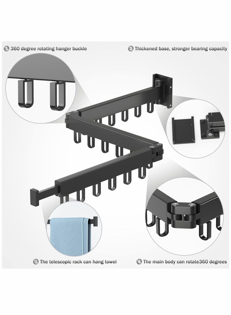 Clothes Drying Rack, Wall Mounted Retractable Collapsible(Tri-Fold) Hole-drilling / No-drilling Installation Space-Saver for Balcony Laundry Bathroom (Black) - Image 2