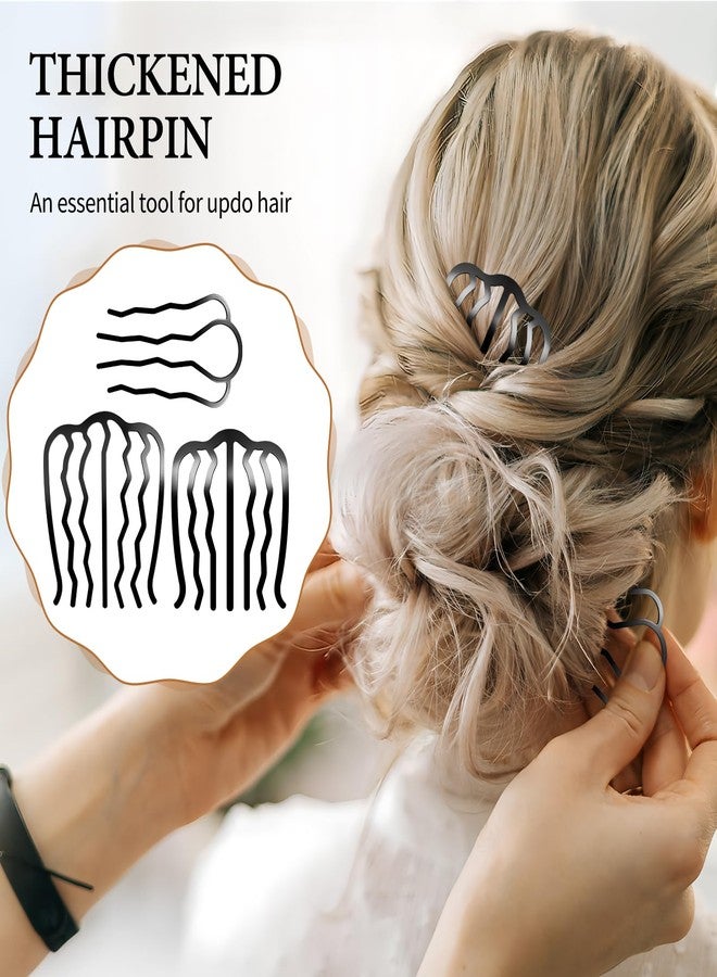 SMLBJUTE Metal Hair Side Combs Set, Hair Fork Clip Hair Pins for Buns U Shape Hair Combs for Vintage Hairstyle Women Hair Styling Tool (6 Pcs Black) - Image 3