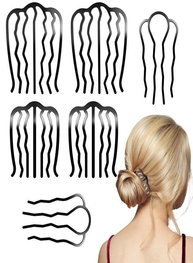 SMLBJUTE Metal Hair Side Combs Set, Hair Fork Clip Hair Pins for Buns U Shape Hair Combs for Vintage Hairstyle Women Hair Styling Tool (6 Pcs Black) - Image 1