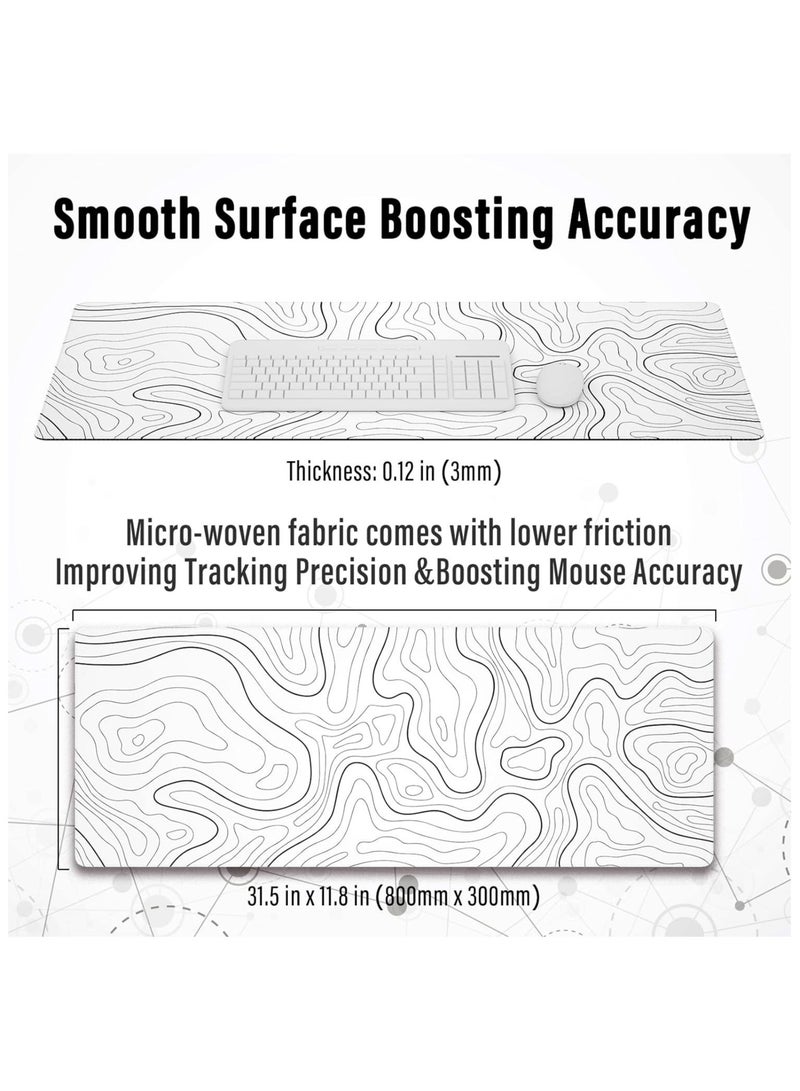 روك بو وسادة ألعاب كبيرة مع حواف مخيطة | تصميم طبوغرافي بسيط | قاعدة غير قابلة للانزلاق | 80 × 30 سم | أبيض تجريدي - Image 3