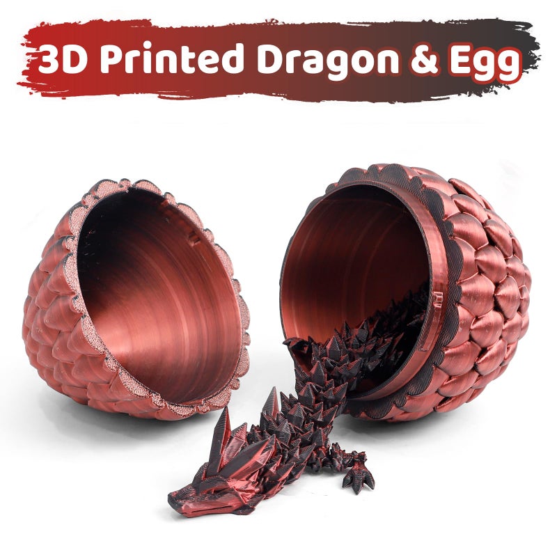 Flavery 3D Printed Dragon Egg - Surprise Egg with 12" Flexible Crystal Dragon Inside, Mythical 3D Printed Gift Toy, Desk Executive Pet, Figurine Decor for Christmas, Birthday, Easter - Image 3