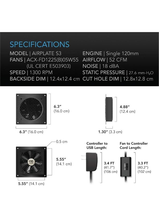 Quiet Cooling Fan System With Speed Control, For Home Theater Av Cabinets (6)