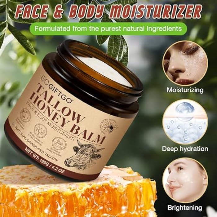GOGIFTGO Beef Tallow for Skin,Tallow and Honey Balm,Beef Tallow for Face,Tallow Face Moisturizer,Natural Moisturizer Hydrates,Deeply Nourishes the Skin, Enhances Natural Radiance (1pcs) - Image 2