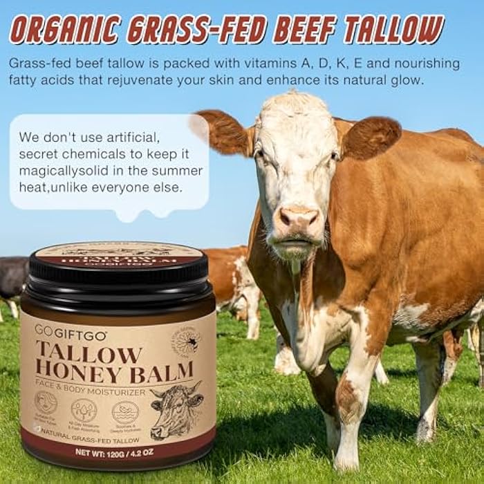 GOGIFTGO Beef Tallow for Skin,Tallow and Honey Balm,Beef Tallow for Face,Tallow Face Moisturizer,Natural Moisturizer Hydrates,Deeply Nourishes the Skin, Enhances Natural Radiance (1pcs) - Image 5