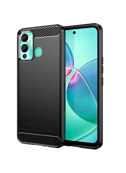 Infinix Hot 12 Play NFC Rugged Shield Protective Cover with Brushed Texture Carbon Fiber Pattern, Shockproof TPU, Anti-Slip, Ultra Thin, Shock Absorption - Black