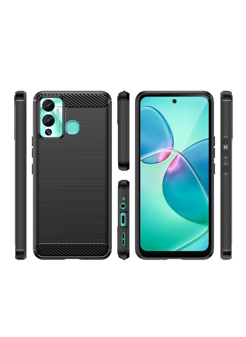 Generic - Infinix Hot 12 Play NFC Rugged Shield Protective Cover with Brushed Texture Carbon Fiber Pattern, Shockproof TPU, Anti-Slip, Ultra Thin, Shock Absorption - Black - Image 1