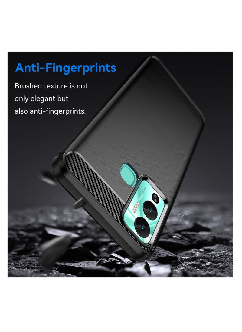 Generic - Infinix Hot 12 Play NFC Rugged Shield Protective Cover with Brushed Texture Carbon Fiber Pattern, Shockproof TPU, Anti-Slip, Ultra Thin, Shock Absorption - Black - Image 1