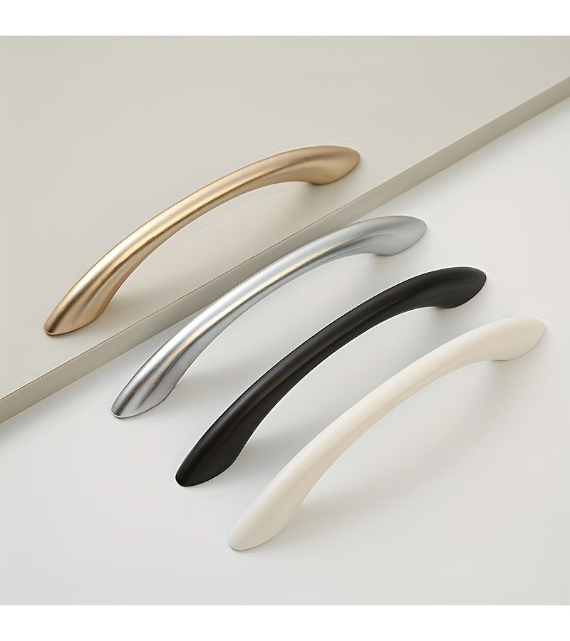 White ABS Modern Minimalist Arc Shaped Cabinet Handles 4pcs For Wardrobe Bathroom Cabinet Drawer Door - Image 1