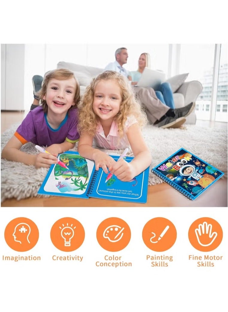 4-Piece Set of Cartoon Watercolor Books with Fountain Pens, Watercolor Magic Books That Can Be Reused by Children, Travel Toys, Drawing Unicorn Animals, Cartoon Coloring Books, Educational Learning Toys and Gifts for Boys and Girls - Image 5