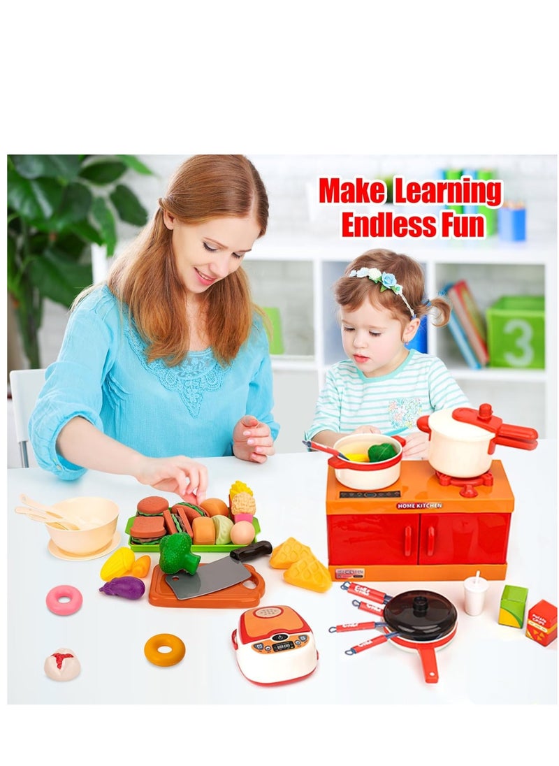 Generic - 70PCS Pretend Interactive Play Kitchen Toy Accessories with Working Doors Including Cookware Steam Pressure Pot ,Cut Play Food Toys Vegetables Set, Learning Gift Cooking Toy Set for Girls Boys Kids - Image 1