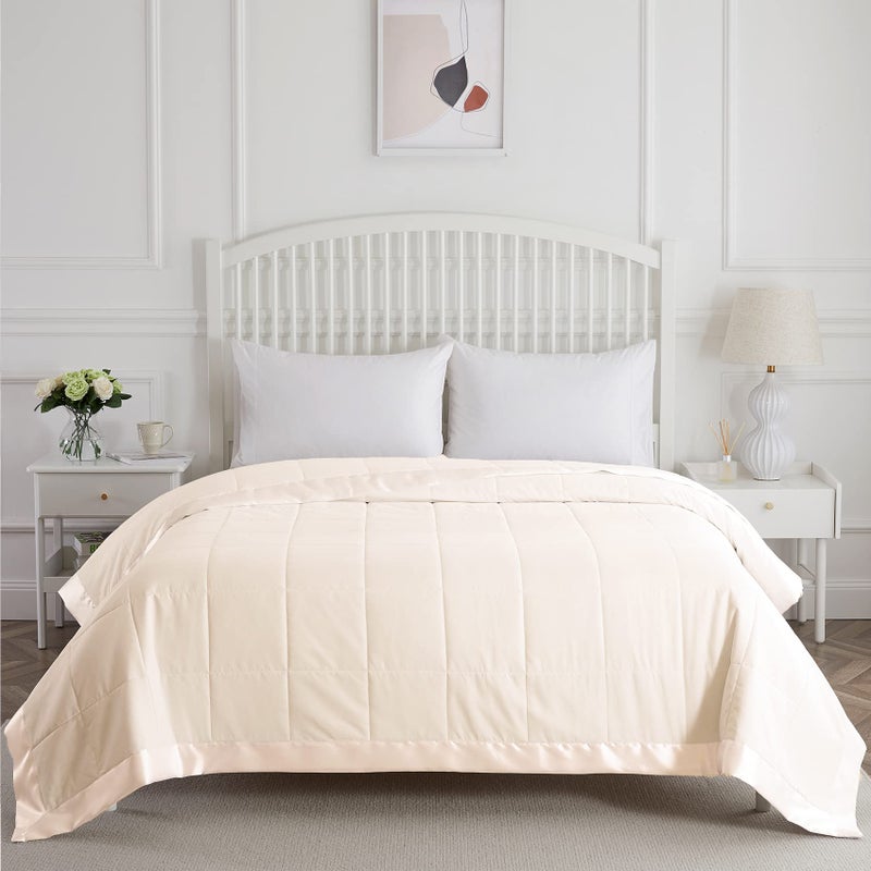 COMFLIVE Down Alternative Blanket with Satin Trim  Twin Size Blanket  Lightweight Blanket for All Seasons - Winter Summer Comfort Soft 68?90?(Beige  Twin) - Image 4