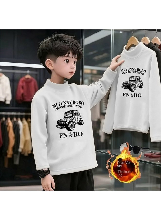 قميص Boys And Girls' Thick Half High Neck Velvet Bottom، تي شيرت طويل الأكمام جديد دافئ للطفل في الخريف والشتاء - Image 1