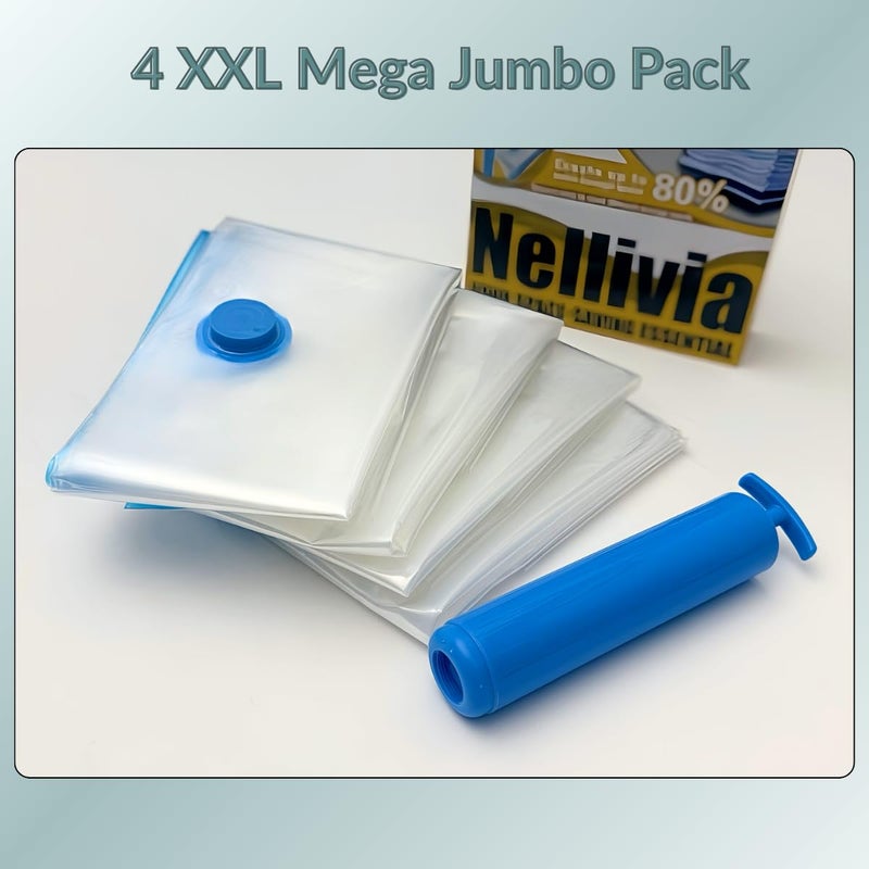Nellivia 4 Mega Jumbo XXL Vacuum Storage Bags with Pump (47x35in), Supersized Compression Space Saver for Comforter, duvet, Bedding, Blanket storage, Vacuum Seal Bags for Clothing, Stuffed Toy, Cushions - Image 4