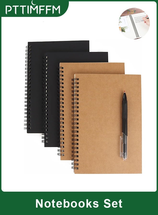 PTTIMFFM 4-Pack A5 Spiral Notebooks with 0.5mm Gel Pen, Portable Journals for Writing, School, Office, Travel - Image 1