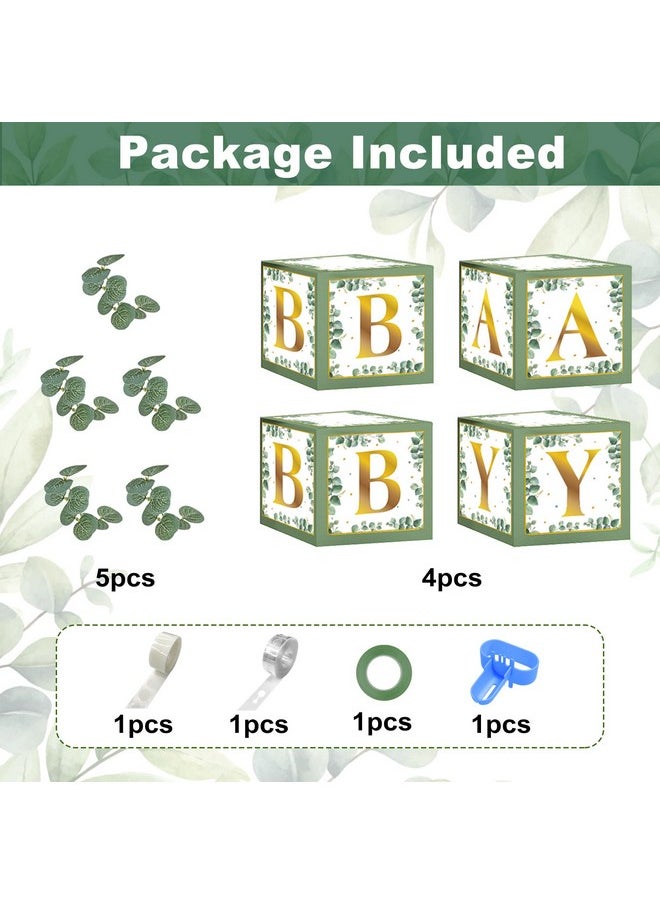 Amandir 143Pcs Baby Boxes Sage Green Baby Shower Decorations Olive Green Balloon Garland Kit 4 Baby Blocks Gold Letter For Gender Neutral Boy Girl Safari Jungle Biythday Party Supplies  - Image 3