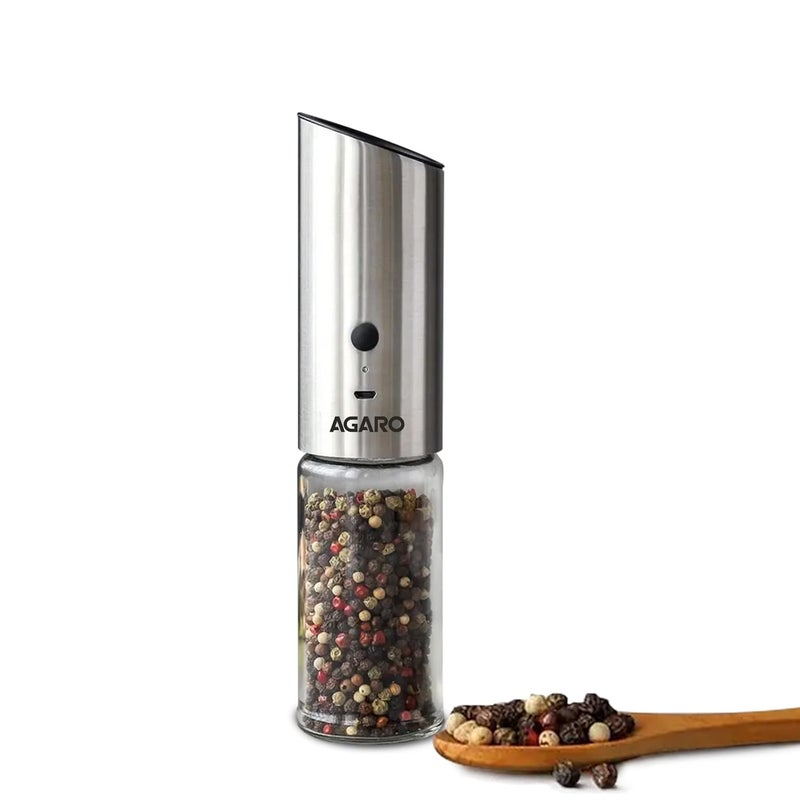 AGARO Gravity Salt & Pepper Automatic Grinder, Refillable,Adjustable Coarseness,Gravity Electric Salt Pepper Mill & Shaker, Rechargeable Stainless Steel - Image 1