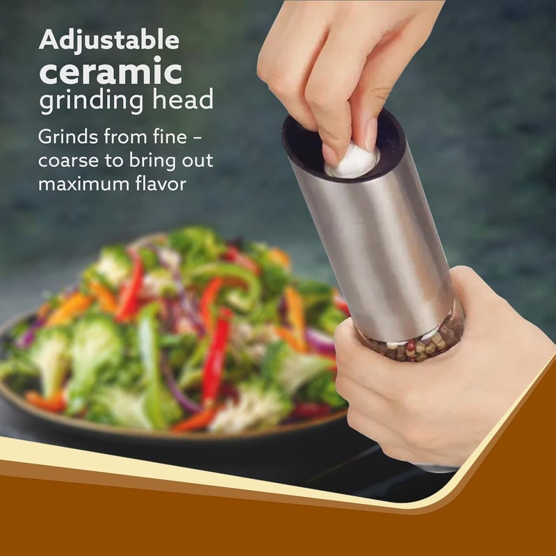 AGARO Gravity Salt & Pepper Automatic Grinder, Refillable,Adjustable Coarseness,Gravity Electric Salt Pepper Mill & Shaker, Rechargeable Stainless Steel - Image 2